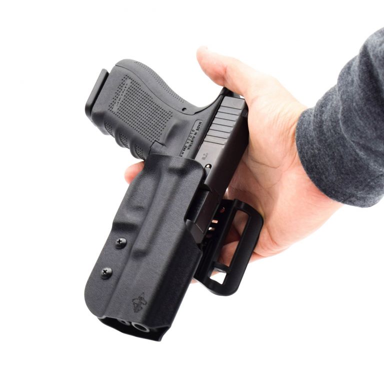 Fondina rigida in KYDEX per tiro sportivo per pistola Glock 19/23 colore TAN