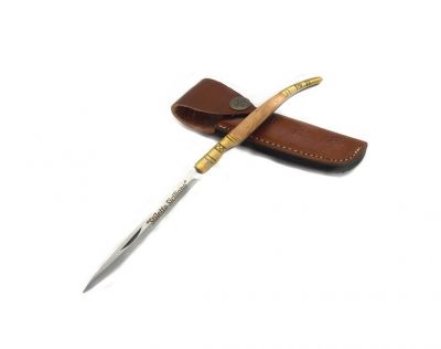 Coltello da collezione stiletto siciliano con manico in palissandro e fodero cuoio Delfiero