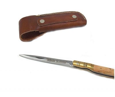 Coltello da collezione stiletto siciliano con manico in palissandro e fodero cuoio Delfiero