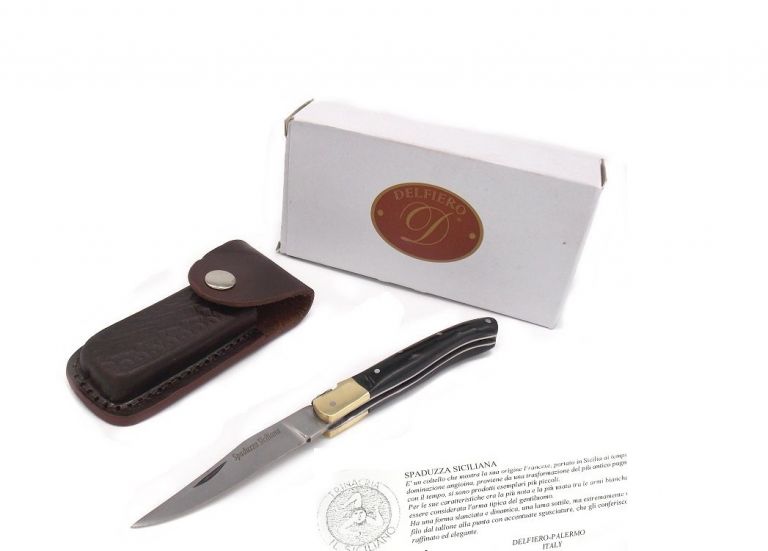 Coltello da collezione modello Spaduzza Siciliana manico in corno con fodero